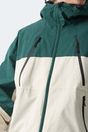 Men's Color Block Off White & Green Multi-Pocket Snow Jacket