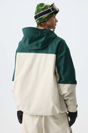Men's Color Block Off White & Green Multi-Pocket Snow Jacket