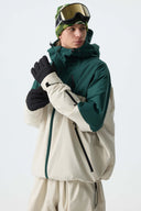 Men's Color Block Off White & Green Multi-Pocket Snow Jacket