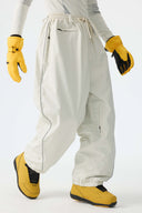Men's Khaki Baggy Reflective Piping Drawstring Snow Pants