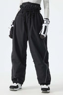 Women's Khaki Baggy Reflective Piping Drawstring Snow Pants
