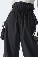 Women's Black Baggy Reflective Piping Drawstring Snow Pants