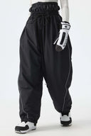 Women's Brown Baggy Reflective Piping Drawstring Snow Pants