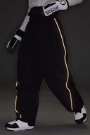 Women's Black Baggy Reflective Piping Drawstring Snow Pants