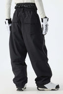 Men's Black Baggy Reflective Piping Drawstring Snow Pants