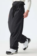 Men's Black Baggy Reflective Piping Drawstring Snow Pants