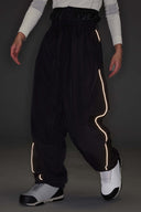 Men's Black Baggy Reflective Piping Drawstring Snow Pants