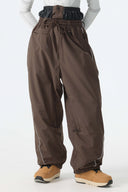 Women's Black Baggy Reflective Piping Drawstring Snow Pants