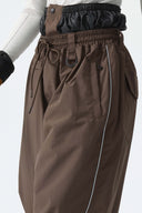 Women's Brown Baggy Reflective Piping Drawstring Snow Pants