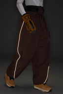Women's Black Baggy Reflective Piping Drawstring Snow Pants