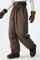 Men's Black Baggy Reflective Piping Drawstring Snow Pants