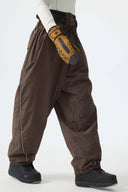 Men's Khaki Baggy Reflective Piping Drawstring Snow Pants