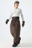Men's Brown Baggy Reflective Piping Drawstring Snow Pants