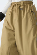 Women's Khaki Baggy Reflective Piping Drawstring Snow Pants