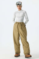 Women's Black Baggy Reflective Piping Drawstring Snow Pants