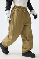 Men's Black Baggy Reflective Piping Drawstring Snow Pants