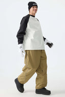 Men's Khaki Baggy Reflective Piping Drawstring Snow Pants