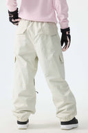 Women's Olive Green Sleek Sport Utility Hidden Cargo Pockets Baggy Snow Pants