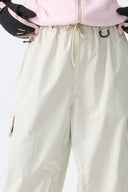 Women's Off White Sleek Sport Utility Hidden Cargo Pockets Baggy Snow Pants