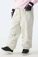 Women's Off White Sleek Sport Utility Hidden Cargo Pockets Baggy Snow Pants