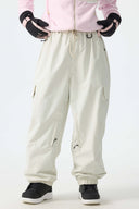 Women's Black Sleek Sport Utility Hidden Cargo Pockets Baggy Snow Pants