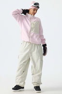 Women's Off White Sleek Sport Utility Hidden Cargo Pockets Baggy Snow Pants