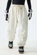 Men's Off White Sleek Sport Utility Hidden Cargo Pockets Baggy Snow Pants