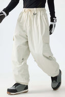 Men's Black Sleek Sport Utility Hidden Cargo Pockets Baggy Snow Pants