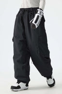 Women's Off White Sleek Sport Utility Hidden Cargo Pockets Baggy Snow Pants