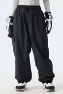 Women's Off White Sleek Sport Utility Hidden Cargo Pockets Baggy Snow Pants