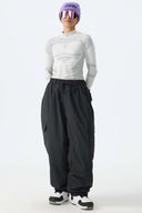 Women's Black Sleek Sport Utility Hidden Cargo Pockets Baggy Snow Pants