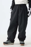 Men's Black Sleek Sport Utility Hidden Cargo Pockets Baggy Snow Pants