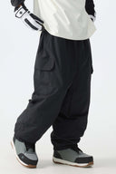 Men's Black Sleek Sport Utility Hidden Cargo Pockets Baggy Snow Pants
