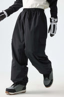 Men's Black Sleek Sport Utility Hidden Cargo Pockets Baggy Snow Pants