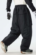 Men's Black Sleek Sport Utility Hidden Cargo Pockets Baggy Snow Pants