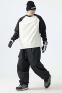 Men's Black Sleek Sport Utility Hidden Cargo Pockets Baggy Snow Pants