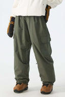 Women's Black Sleek Sport Utility Hidden Cargo Pockets Baggy Snow Pants