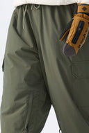Women's Olive Green Sleek Sport Utility Hidden Cargo Pockets Baggy Snow Pants