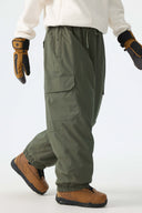 Women's Off White Sleek Sport Utility Hidden Cargo Pockets Baggy Snow Pants