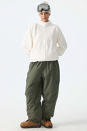 Women's Olive Green Sleek Sport Utility Hidden Cargo Pockets Baggy Snow Pants