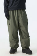 Men's Olive Green Sleek Sport Utility Hidden Cargo Pockets Baggy Snow Pants