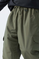 Men's Olive Green Sleek Sport Utility Hidden Cargo Pockets Baggy Snow Pants