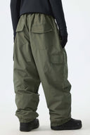 Men's Olive Green Sleek Sport Utility Hidden Cargo Pockets Baggy Snow Pants