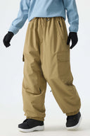 Women's Olive Green Sleek Sport Utility Hidden Cargo Pockets Baggy Snow Pants