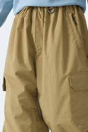 Women's Khaki Sleek Sport Utility Hidden Cargo Pockets Baggy Snow Pants
