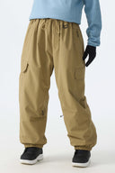 Women's Khaki Sleek Sport Utility Hidden Cargo Pockets Baggy Snow Pants
