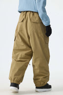 Women's Khaki Sleek Sport Utility Hidden Cargo Pockets Baggy Snow Pants