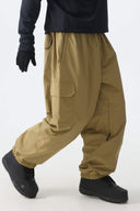 Men's Off White Sleek Sport Utility Hidden Cargo Pockets Baggy Snow Pants