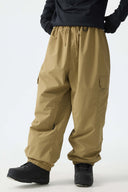 Men's Khaki Sleek Sport Utility Hidden Cargo Pockets Baggy Snow Pants