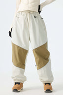 Women's Khaki Color-Block Reflective Baggy Snow Pants